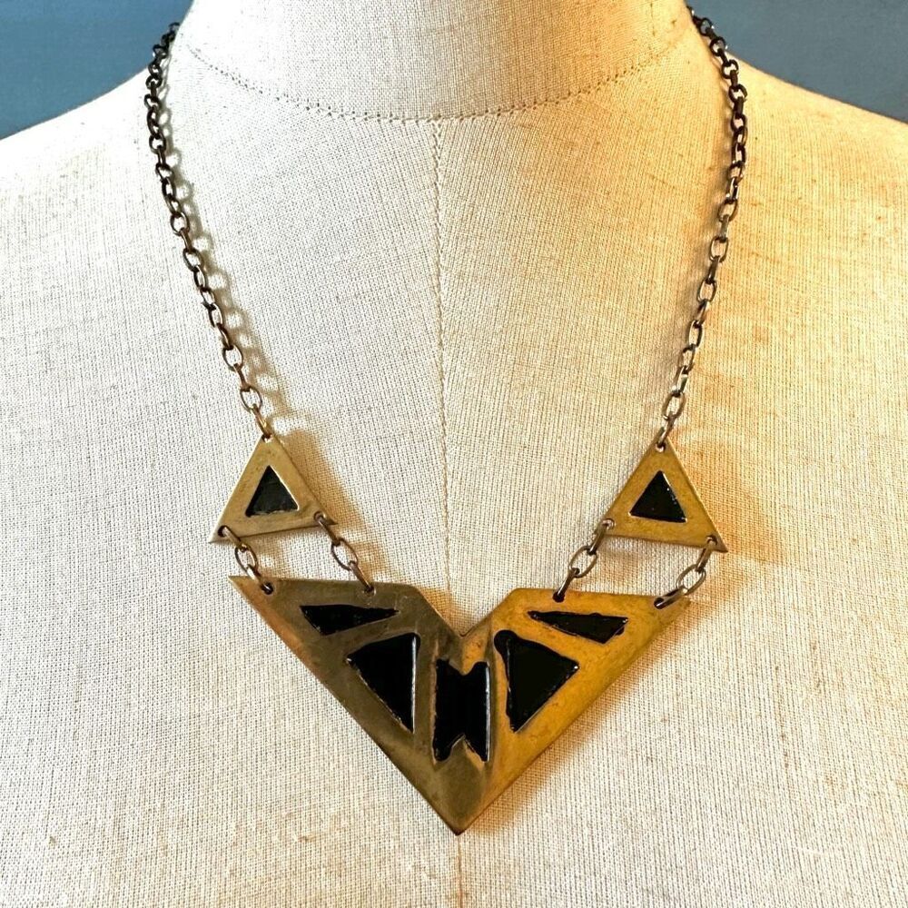 Gold tone and  black geometric necklace